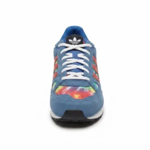 Adidas ZX 750 blue sneakers front view with white laces